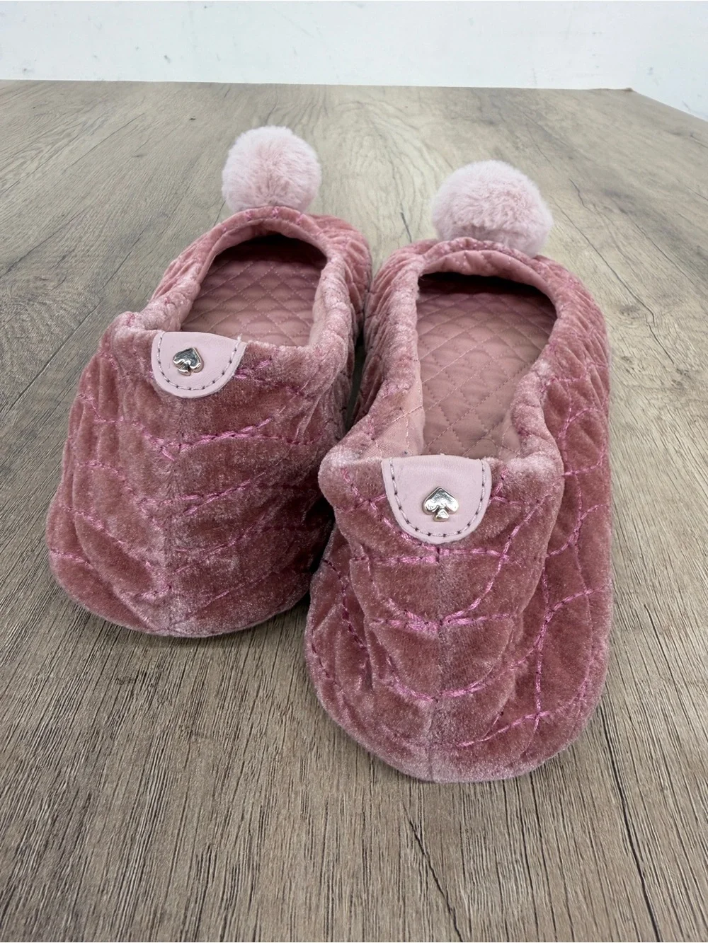 Kate Spade Pink Quilted Velvet Pom Pom Ballet slipper size 10